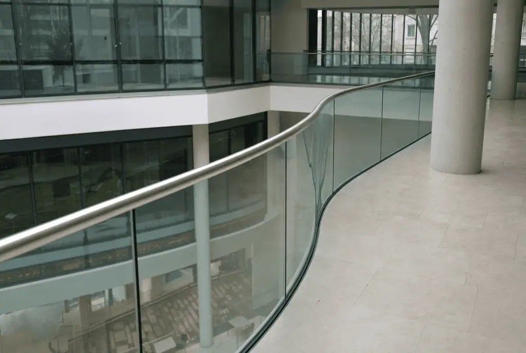Skleněné zábradlí na galerii atria